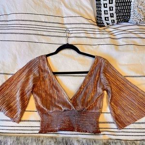 Forever 21 Flutter Sleeve V-Neck Crop Top, S